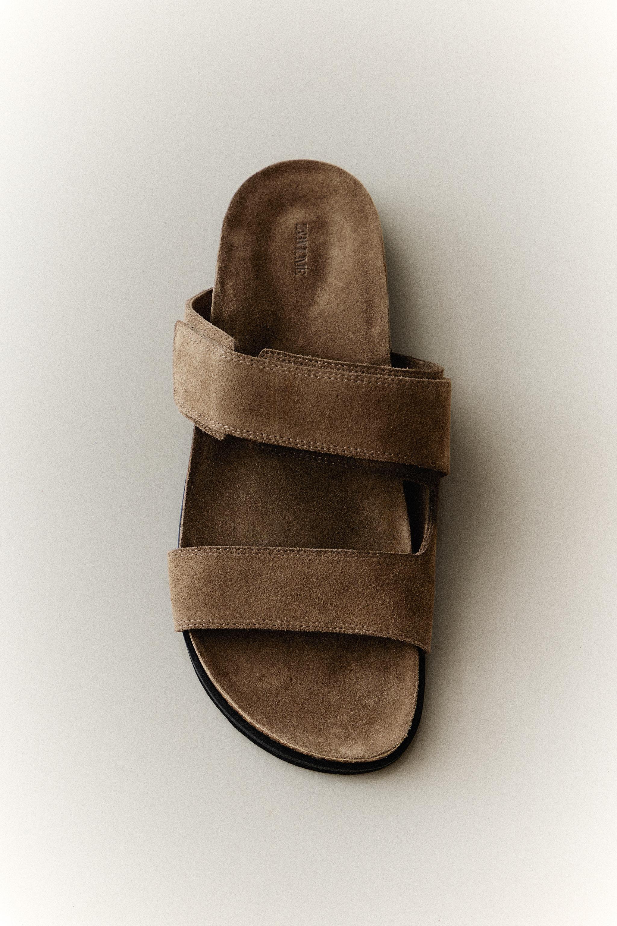 SPLIT LEATHER DOUBLE-STRAP SANDALS